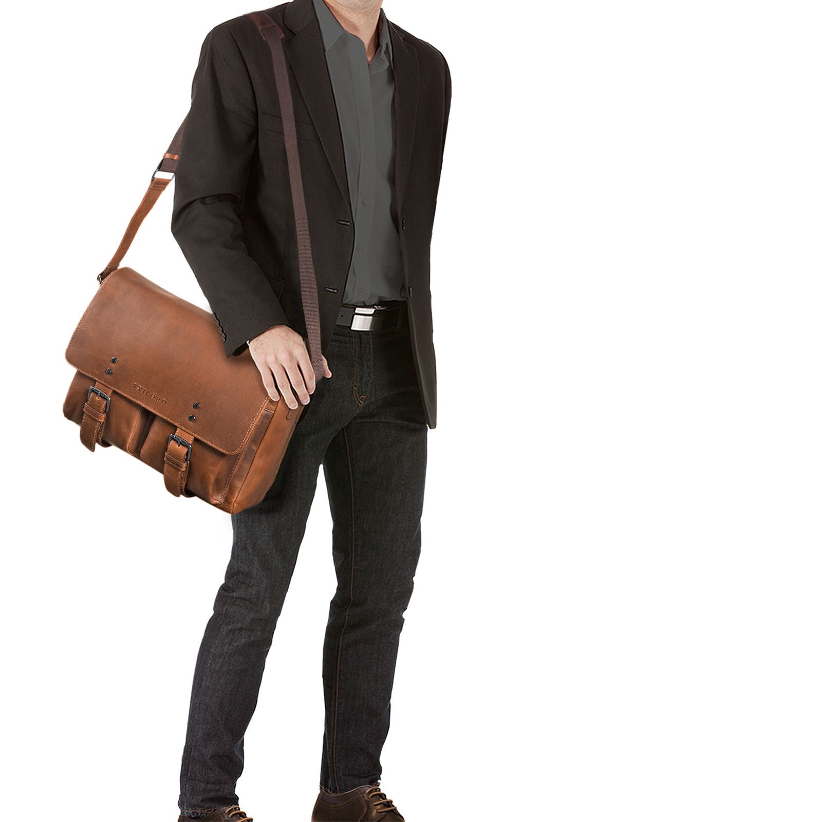 Herren Schultertasche Leder braun Vintage