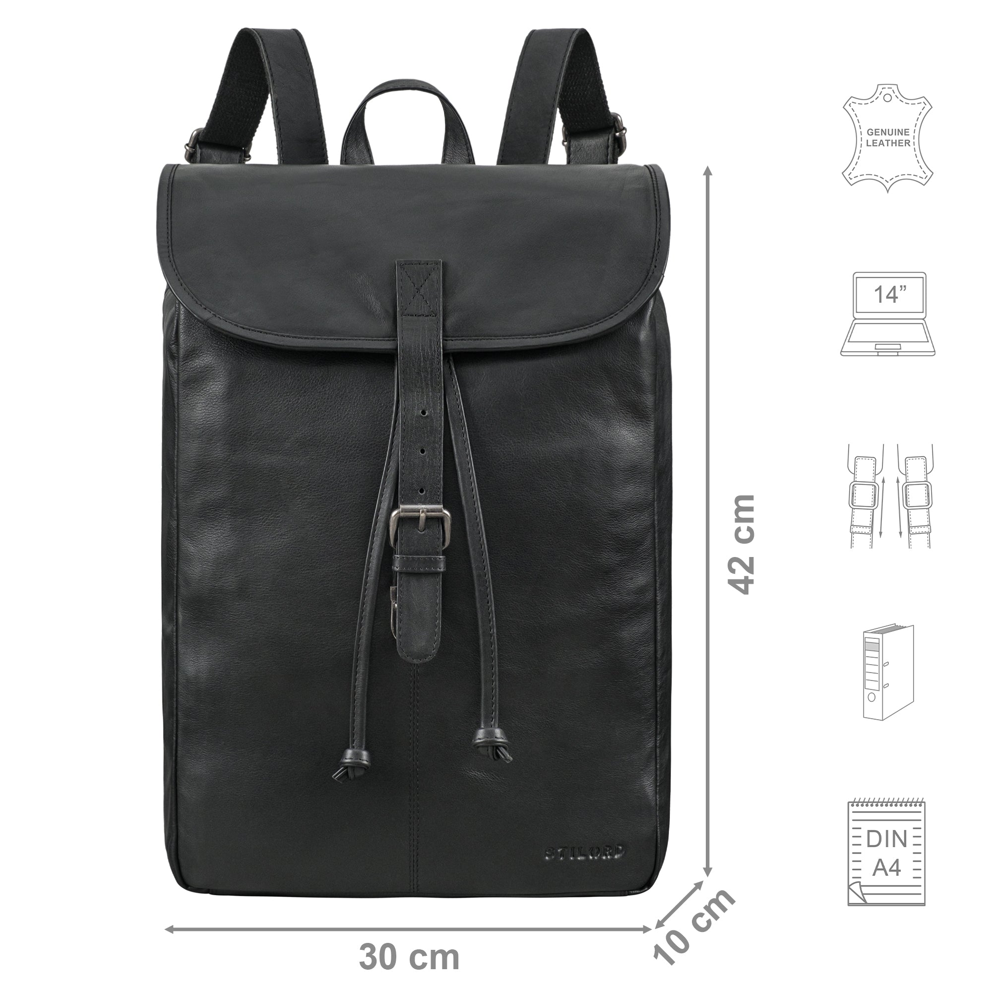 Lederrucksack Damen schwarz