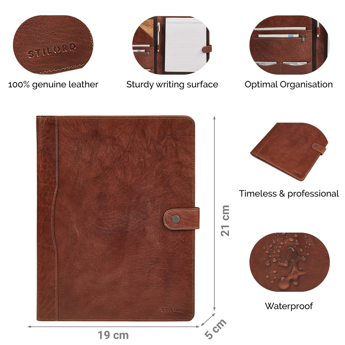 genuine leather folder a4 men cognac