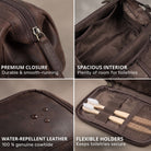 Bruine leren toilettas (zamora), waterafstotend leer, ritstrekker met STILORD-embossing, ruim interieur met elastische houders